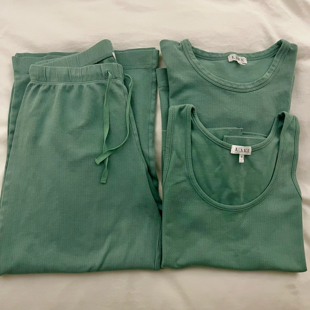 LAKE Pajamas - Pointelle Pants Bundle, Size Small, Boxwood Green